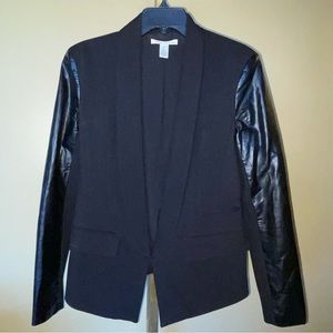Kenneth Cole Black Vegan Faux Leather Sleeve Blazer Jacket